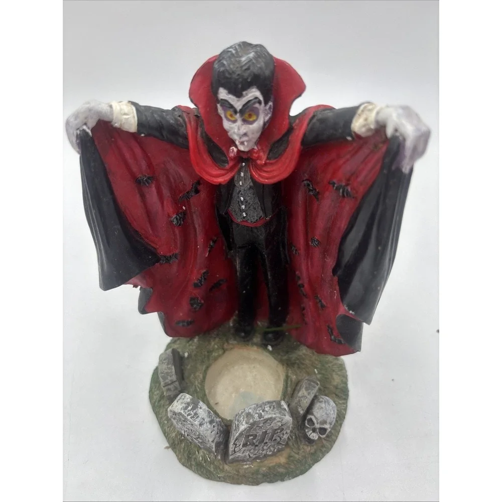Vintage Vampire Dracula Statue Halloween Tea Votive Candle Holder Fright Light